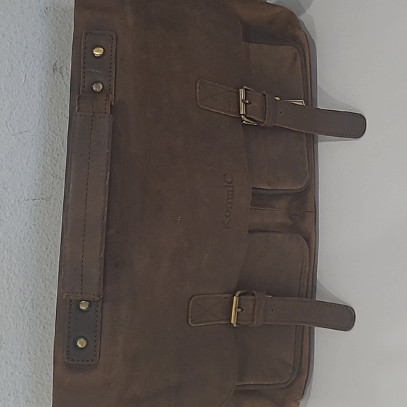 KomalC Unisex 16" Brown Genuine Leather Briefcases Laptop Messenger Bag - Picture 6 of 13